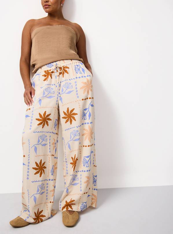 Cream Patchwork Holiday Print Wide Leg Trousers 18